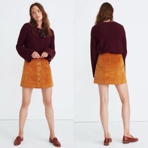 Madewell velveteen A-line Mini skirt button front size 10